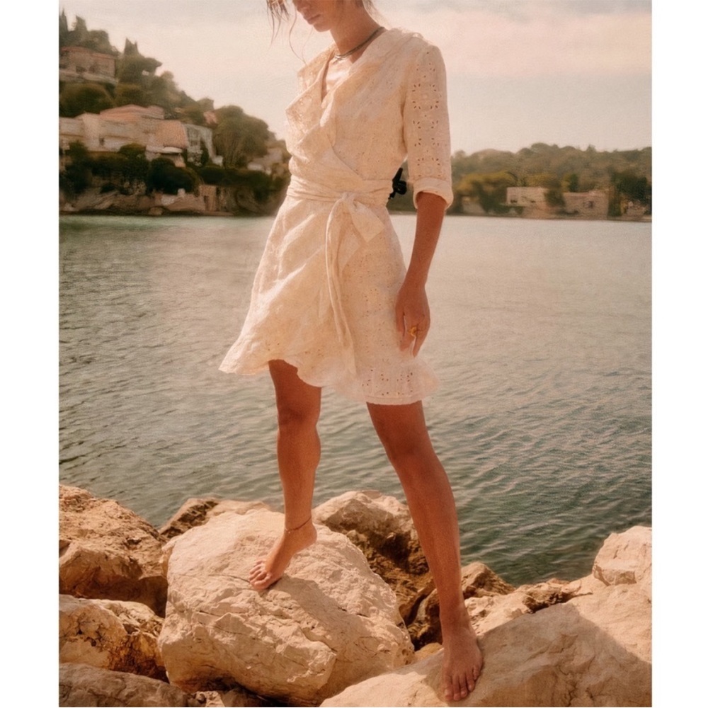 Sezane Cream Wrap Dress